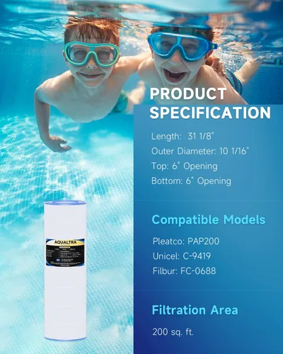 Miniatura 3 de AQUALTRA Filtro de piscina compatible con CC200, C-9419, PAP200, R173217, FC-0688, 200 pies cuadrados, 31 1/8 pulgadas x 10 1/16 pulgadas, paquete