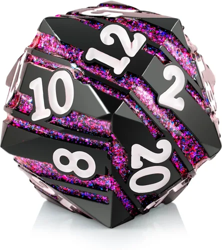 Miniatura 12 de D20 Dados Metal DNDND - Dados metálicos grandes de 1.299 in con magnífica caja de regalo para Calabozos y Dragones (rayas verdes)
