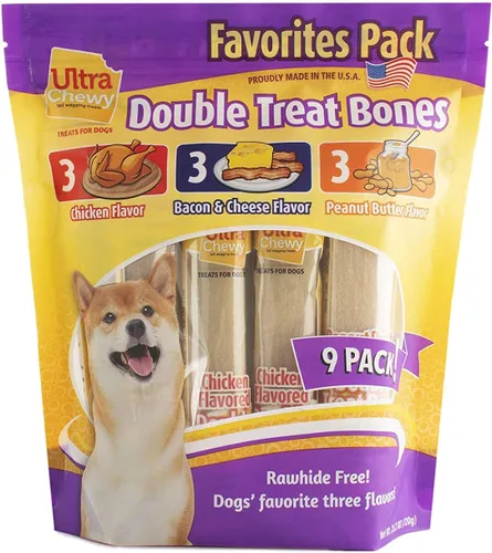 Ultra Chewy Double Treat Bones Favorites, golosinas para perros, hechas en los Estados Unidos, golosinas saludables, fáciles de digerir, promueve la