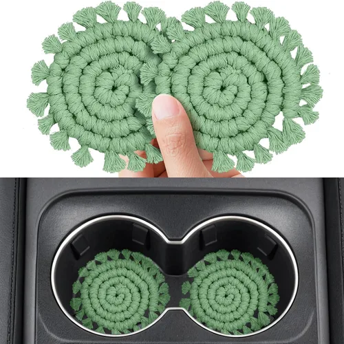 Paquete de 2 posavasos de algodón para portavasos de automóvil, portavasos de automóvil, soportes para bebidas, lindos soportes de macramé bohemios,