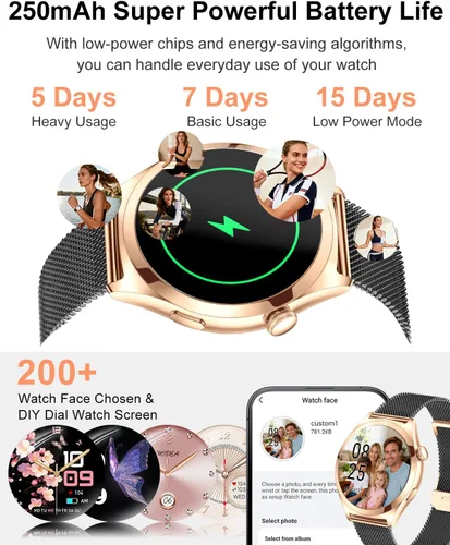 Miniatura 7 de Relojes inteligentes para mujer, 1.27 pulgadas, pantalla táctil TFT, reloj inteligente para responder/hacer llamadas, seguimiento de actividad