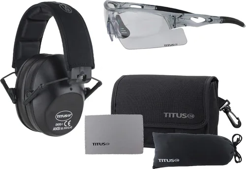 Miniatura 11 de TITUS Paquete combinado de orejeras y gafas de seguridad de línea delgada Marco negro G26/lente amarilla