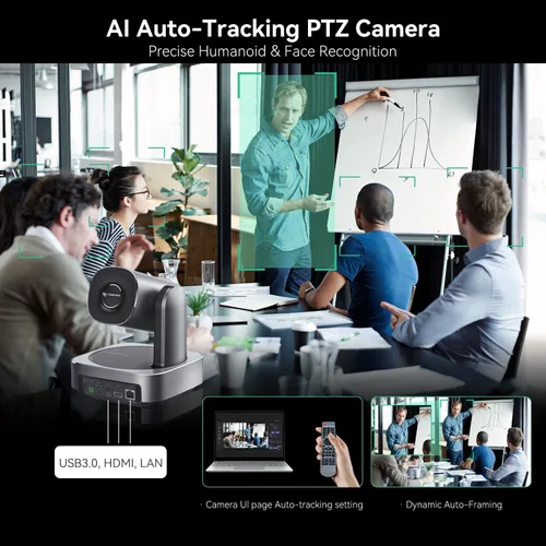 Miniatura 3 de Cámara PTZ de seguimiento automático AI 20x Zoom óptico HDMI USB IP Cámara de transmisión en vivo 1080P 60fps Sistema de videoconferencia POE