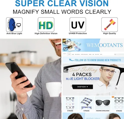 Miniatura 4 de Paquete de 4 lentes de lectura TR para mujeres y hombres, con bloqueo de luz azul, lectores 1.0 1.5 2.0 2.5 3.0 4.0
