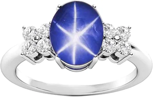 Miniatura 2 de Anillo ovalado de zafiro estrella, anillo de estrella Lindy azul, 6Rays, creado en laboratorio, anillo de aniversario de estrella azul, anillo