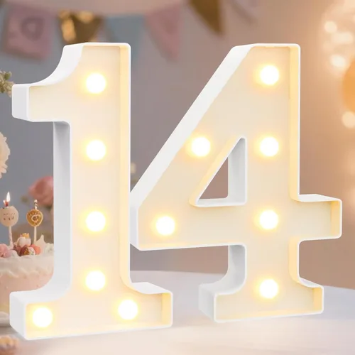 Miniatura 18 de Pooqla Letras y Números Decorativos con Luces LED, Letras y Números de Neón de Plástico Blanco para Decoración de Fiestas, Bodas, Funciona