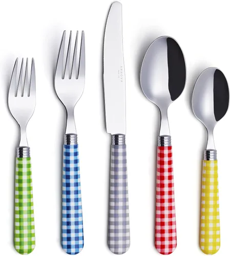 Miniatura 12 de ANNOVA Vajilla colorida de acero inoxidable, utensilios de cocina, incluye cuchillos, tenedores, cucharas, tenedores de ensalada y cucharas de Lila