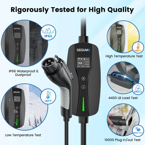 Miniatura 9 de Cargador EV de nivel 1/2, control de corriente ajustable Wi-Fi/App de 16 amperios, enchufe NEMA 5-15 certificado ETL/adaptador NEMA 6-20, retardo