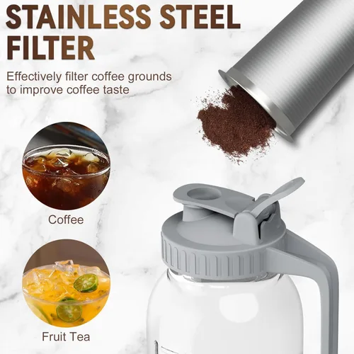 Miniatura 7 de OneDream Cafetera de café frío, paquete de 2 tarros de jarra de acero inoxidable de 64 onzas, sin fugas, cafetera de tarro de masón, fácil de limpiar