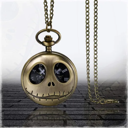 Miniatura 4 de JewelryWe Nightmare - Reloj de bolsillo navideño con diseño de calavera y cuarzo, para Navidad