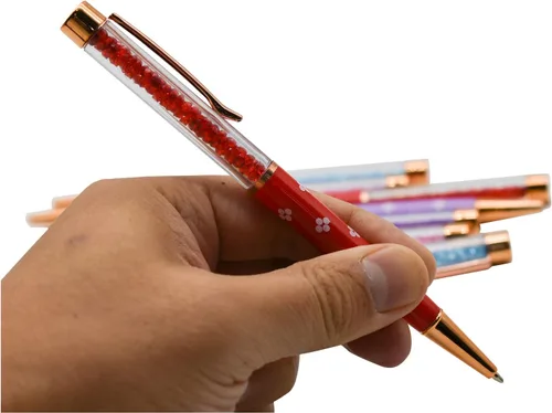 Miniatura 5 de 12 bolígrafos de diamantes de cristal floral, bonitos bolígrafos retráctiles con diamantes de imitación brillantes para escuela, oficina, boda