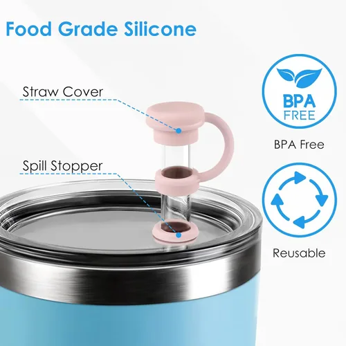 Miniatura 5 de ERKOON Juego de tapones de silicona para derrames compatible con vasos de paja YETI, accesorios para vasos, funda de popote de silicona, protectores
