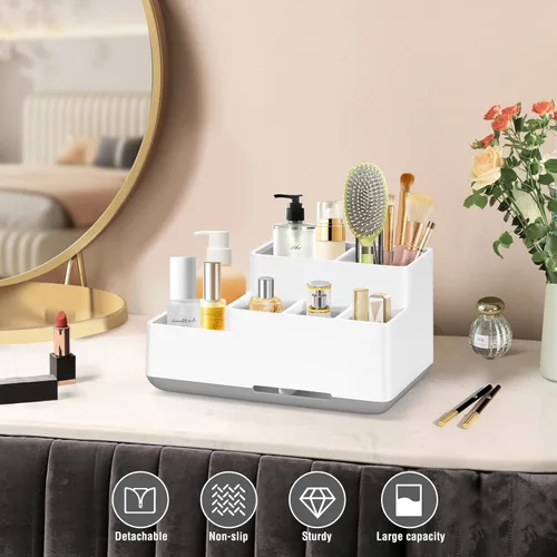 Miniatura 5 de Soporte para cepillo de dientes eléctrico, organizador de baño antideslizante desmontable con 6 compartimentos y agujeros de drenaje, organizador