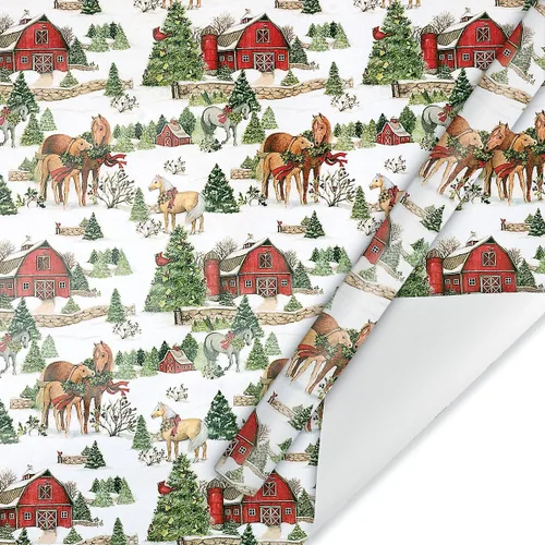 Miniatura 2 de Rollos de papel de regalo navideño de Current, envoltura de regalo premium para fiestas con caballos navideños, rollo Jumbo de 23 pulgadas x 32