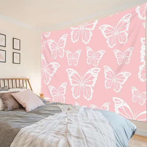 Miniatura 23 de HVEST Tapiz espacial de mariposa en galaxia para dormitorio, cielo estrellado blanco y negro para colgar en la pared para sala de estar, decoración