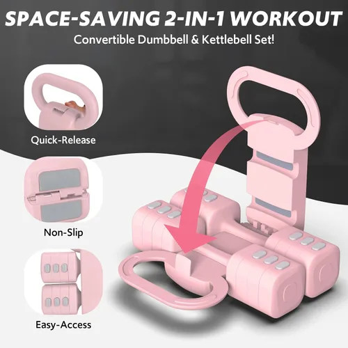 Miniatura 2 de Juego de 2 mancuernas ajustables 4 en 1 para mujer, con ajuste rápido, cada juego de pesas de mano de 2 libras, 3 libras, 4 libras y 5 libras