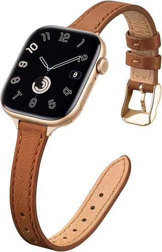 Miniatura 33 de STIROLL - Correa delgada de cuero para reloj inteligente, compatible con Apple Watch de 38, 40, 41, 42, 44, 45 y 49 mm, correa de cuero de grano