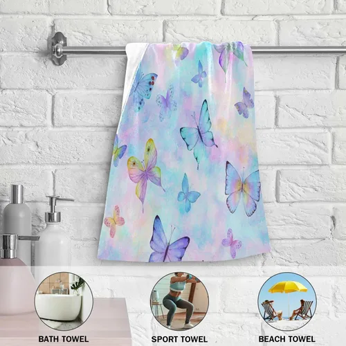 Miniatura 3 de Toalla de baño de mano con diseño de mariposa, color morado, rosa, mágica, colorida, toalla para grifo de baño, toallas de baño, flores, hojas