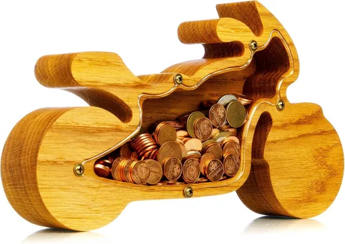 Miniatura 2 de Hucha de madera para motocicleta, bicicleta de madera Montessori, para adultos, niños, niñas, banco de monedas, regalo inspirador, caja de dinero