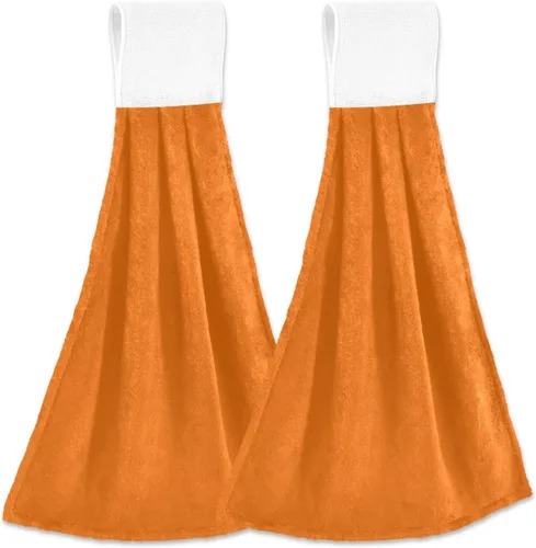 Miniatura 32 de Juego de 2 toallas de mano amarillas y naranjas, suaves, absorbentes, decorativas, para baño, secado rápido, barra de té, toalla colgante para baño
