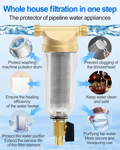 Miniatura 4 de Filtro de agua para toda la casa, sistema de prefiltro de sedimentos giratorios de 40 micrones, MNPT de 3/4", latón resistente sin BPA