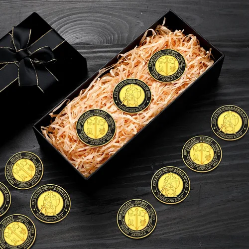 Miniatura 7 de Tondiamo 12 Piezas Pónganse Toda la Armadura de Dios Monedas de Desafío Cristiano Recuerdos Oración Regalo Conmemorativo Redondo Dorado Regalo