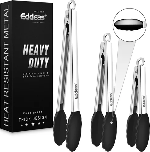Miniatura 18 de Pinzas para cocinar – Pinzas de cocina de acero inoxidable de 600 grados resistentes al calor, pinzas de bloqueo de metal resistente, perfectas