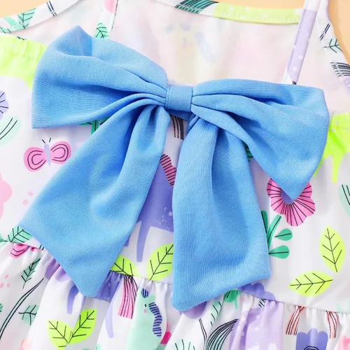 Miniatura 96 de Vestido de verano para niños pequeños, con diseño de dinosaurio, sin espalda, con lazo, vestido de playa de cumpleaños