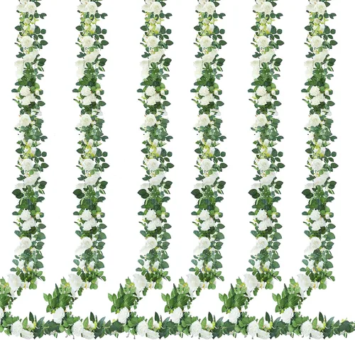 Miniatura 12 de Sggvecsy 2 piezas de 15.5 pies de enredadera de rosa artificial, guirnalda de flores falsas, guirnalda floral de seda sintética colgante, enredadera