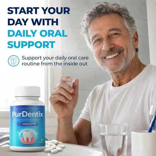 Miniatura 2 de PurDentix Probiótico para la salud oral, fórmula de 4 cepas para encías, dientes y aliento fresco saludables, 30 tabletas masticables