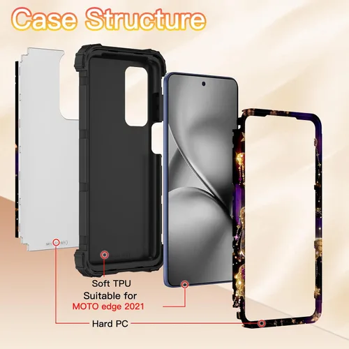 Miniatura 3 de LONTECT Funda para Moto Edge 2021, Moto Edge 5G UW, funda floral a prueba de golpes, 3 en 1, híbrida resistente, resistente, funda protectora