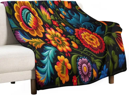 Miniatura 54 de Manta de forro polar con flores mexicanas, acogedora manta de franela para cama de 50 x 60 pulgadas para sofá, cama, oficina, Navidad, Halloween