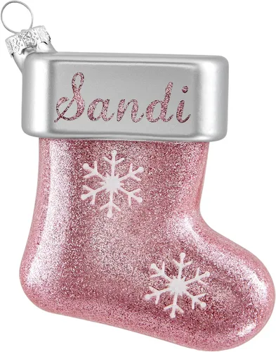 Miniatura 11 de Let's Make Memories Adorno de Navidad personalizado, cristal con forma de calcetín con purpurina, nombre grabado con láser, tono de joya, adorno