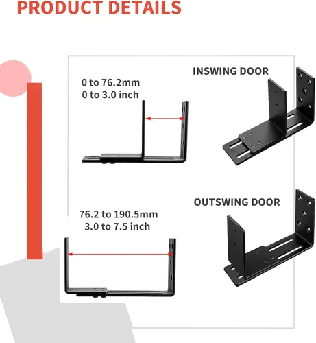 Miniatura 5 de Soportes de barricada ajustables para puerta, 2 soportes de seguridad de puerta, soporte de barra abierta para puerta de seguridad, soporte en U