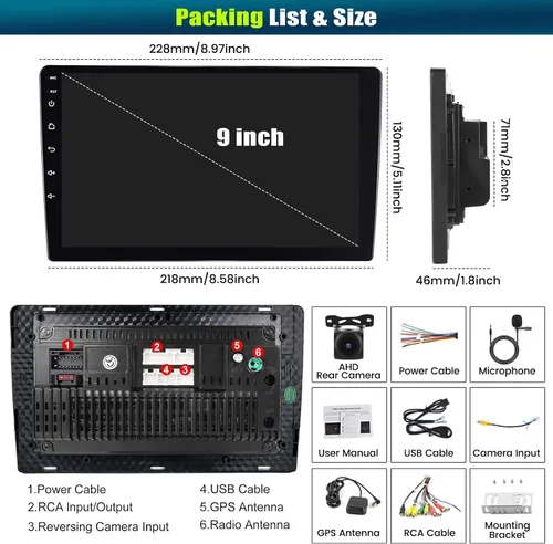Miniatura 7 de [8-Core 4+64GB] Android 13 Doble DIN Radio de coche estéreo con Carplay inalámbrico y Android Auto, radio de coche de 9 pulgadas, soporte de espejo