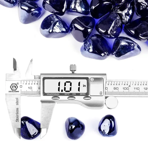 Miniatura 5 de GRISUN Diamantes de vidrio ignífugo azul cobalto para hoguera, rocas de vidrio templado reflectante de 1 pulgada de alto brillo para chimenea