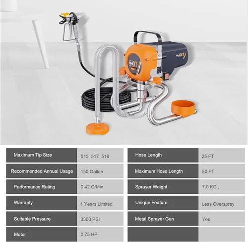 Miniatura 7 de MAXXT Pulverizadores de Pintura Sin Aire, Pulverizador de Pintura Motorizado de 3300PSI con Soporte, Máquina de Pintura de Alta Eficiencia