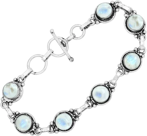 Miniatura 50 de Round Shape Natural & Synthetic Gemstones Silver Plated Bracelets for Women - Vintage Bohemian Style Handmade Birthstone Adjustable Link Bracelet