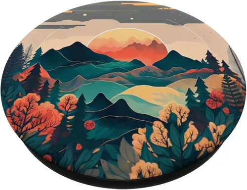 Miniatura 2 de Boho Chic Floral Moon Mountain Forest Nature Retro Flower PopSockets intercambiables PopGrip