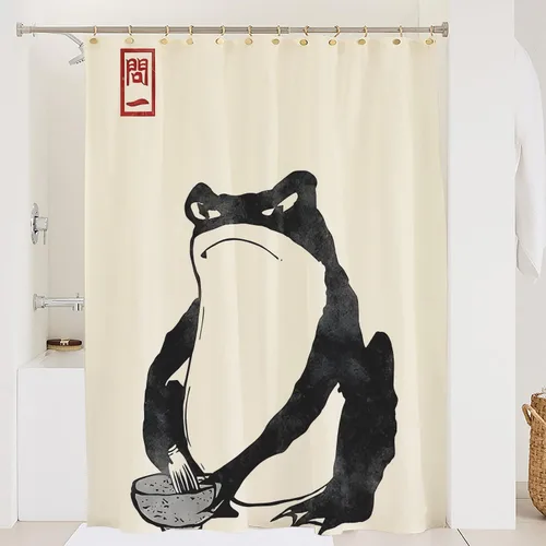 Miniatura 11 de Cortina de Ducha para Cabina con Rana No Impresionada Tinta Arte Lindo Divertido Estilo Asiático Tradicional Japonés 36x72 pulgadas Cortina de Baño