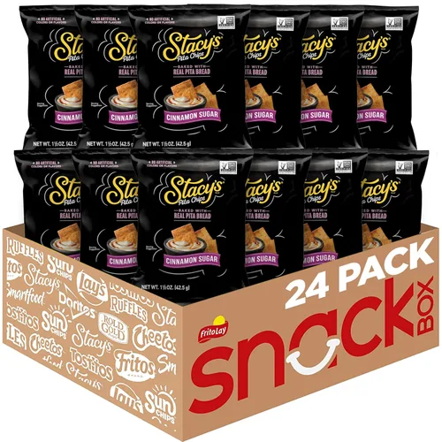 Stacy’s Chips de pita con sabor a azúcar y canela, sin colores ni sabores artificiales, 1,5 oz (paquete de 24)