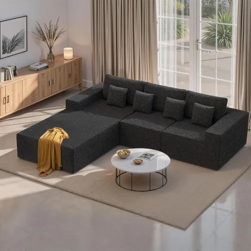 Miniatura 13 de Sofás modulares seccionales de nube de 111 pulgadas con chaise en forma de L, sofá sin estructura tapizado de asiento profundo para sala de estar