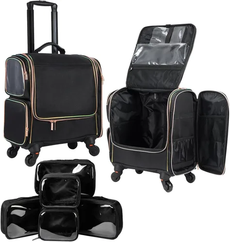 Stagiant Estuche de maquillaje con ruedas, estuche de maquillaje profesional, organizador de cosméticos de viaje, bolsa de almacenamiento para