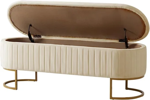 EcoHarbor Living Banco de almacenamiento de 50.5" para pasillo, otomano tapizado con extremo de cama de terciopelo con patas doradas, reposapiés