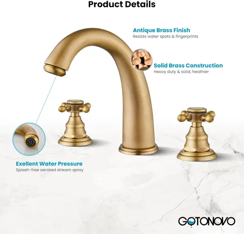 Miniatura 3 de gotonovo Accesorios de grifo de fregadero de baño de 8 pulgadas para fregadero, 3 agujeros, 2 asas cruzadas, montaje en cubierta con drenaje Latón