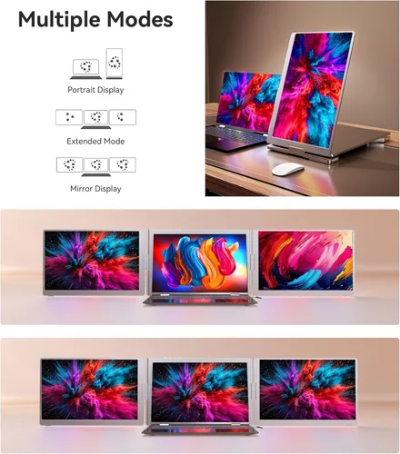 Miniatura 7 de Extensor de pantalla para laptop de 16 pulgadas, monitor cuádruple, solo 1 cable para 3 pantallas, extensor de laptop FHD 1080P IPS compatible