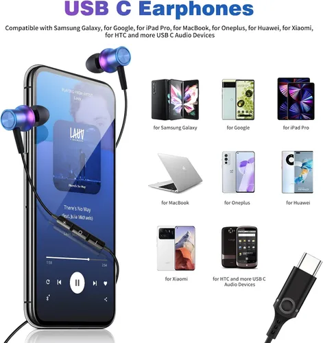 Miniatura 2 de COOYA Auriculares USB C para iPhone 17 Pro Max 16 15 Plus iPad Air Pixel 10 9 8 Tipo C Auriculares con cable con aislamiento de ruido magnético