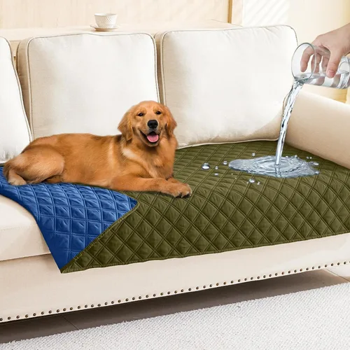 Miniatura 147 de Smiry Funda impermeable para cama de mascota, suave y lavable, para muebles, cama, sofá, reversible, a cuadros (30 x 53 pulgadas, color beige/beige)