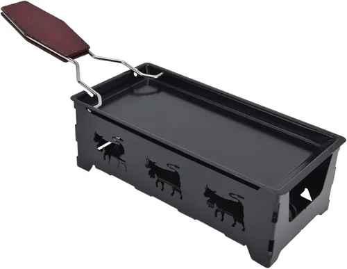 Miniatura 7 de Mini parrilla de raclette de queso, herramienta antiadherente con mango para placa suiza, rectangular, hierro caoba, parrillas de raclette negras