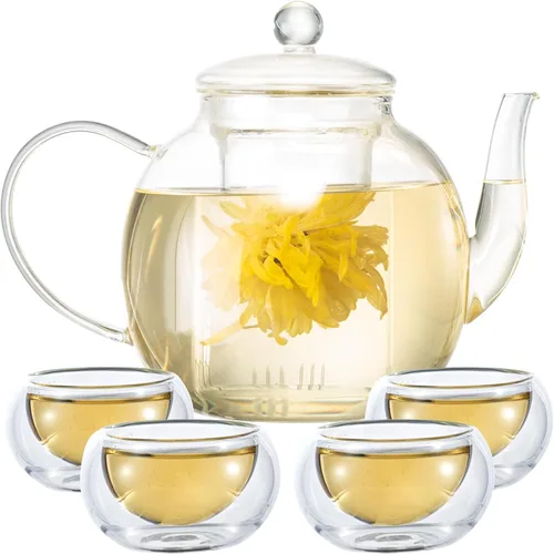 Miniatura 10 de Wlasss 1530 ml/52 oz Tetera grande de vidrio con infusor extraíble, tetera transparente segura para estufa para té de hojas sueltas y té